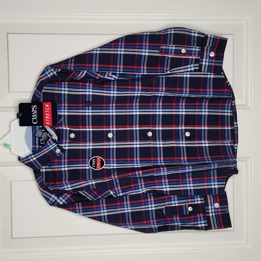 CHAPS Navy Plaid Button Down Shirt Size XXS 4/5 NWT